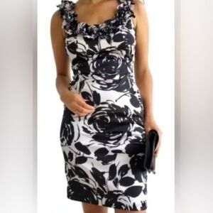 White House Black Market satin formal Floral Print Ruffle Dress size 4